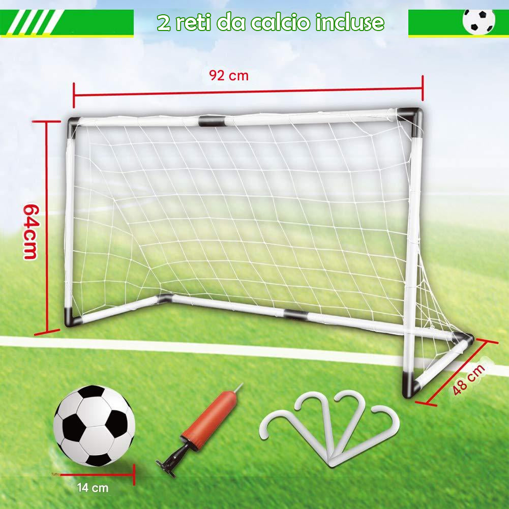 Set 2 Porte Calcio 92 x 64 cm con Pallone Gonfiatore e Morsetti per Fissaggio