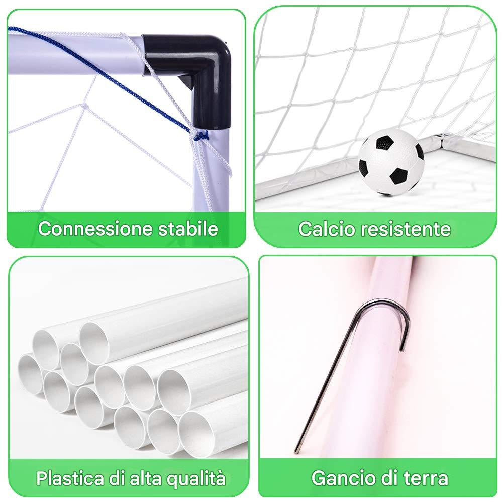 Set 2 Porte Calcio 92 x 64 cm con Pallone Gonfiatore e Morsetti per Fissaggio