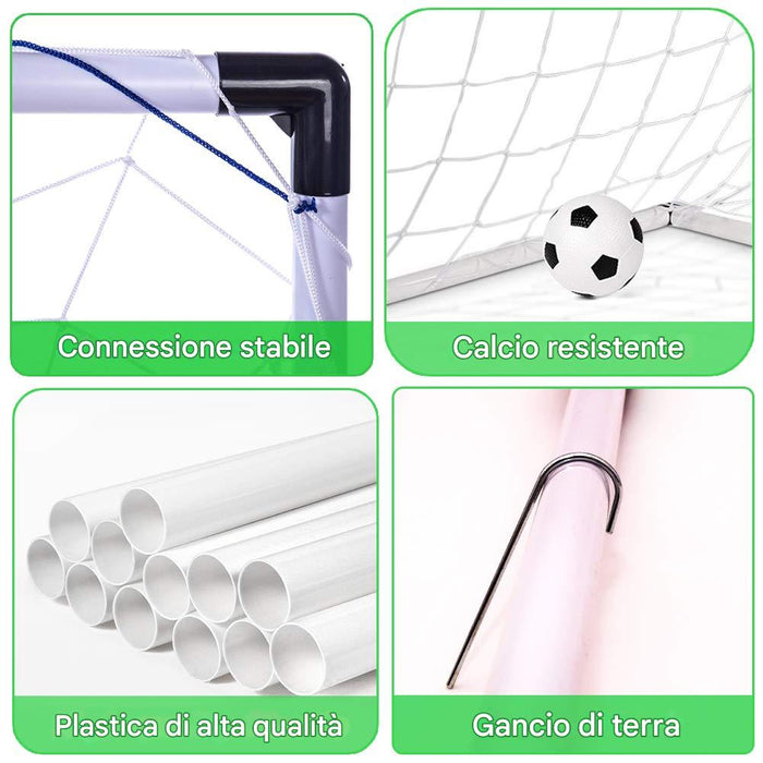 Set 2 Porte Calcio 92 x 64 cm con Pallone Gonfiatore e Morsetti per Fissaggio