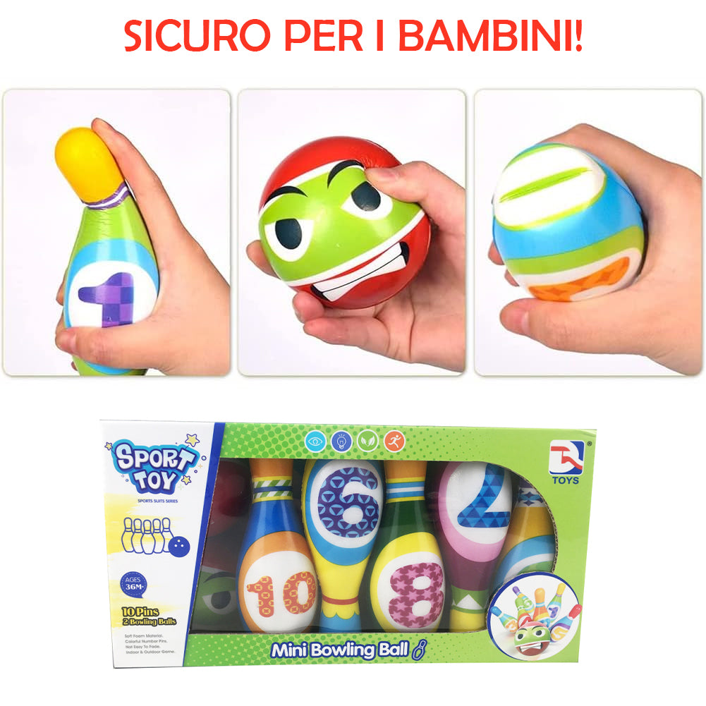Set 10 Birilli da Bowling Giocattolo per Bambini con Pallina Morbidi e Sicuri