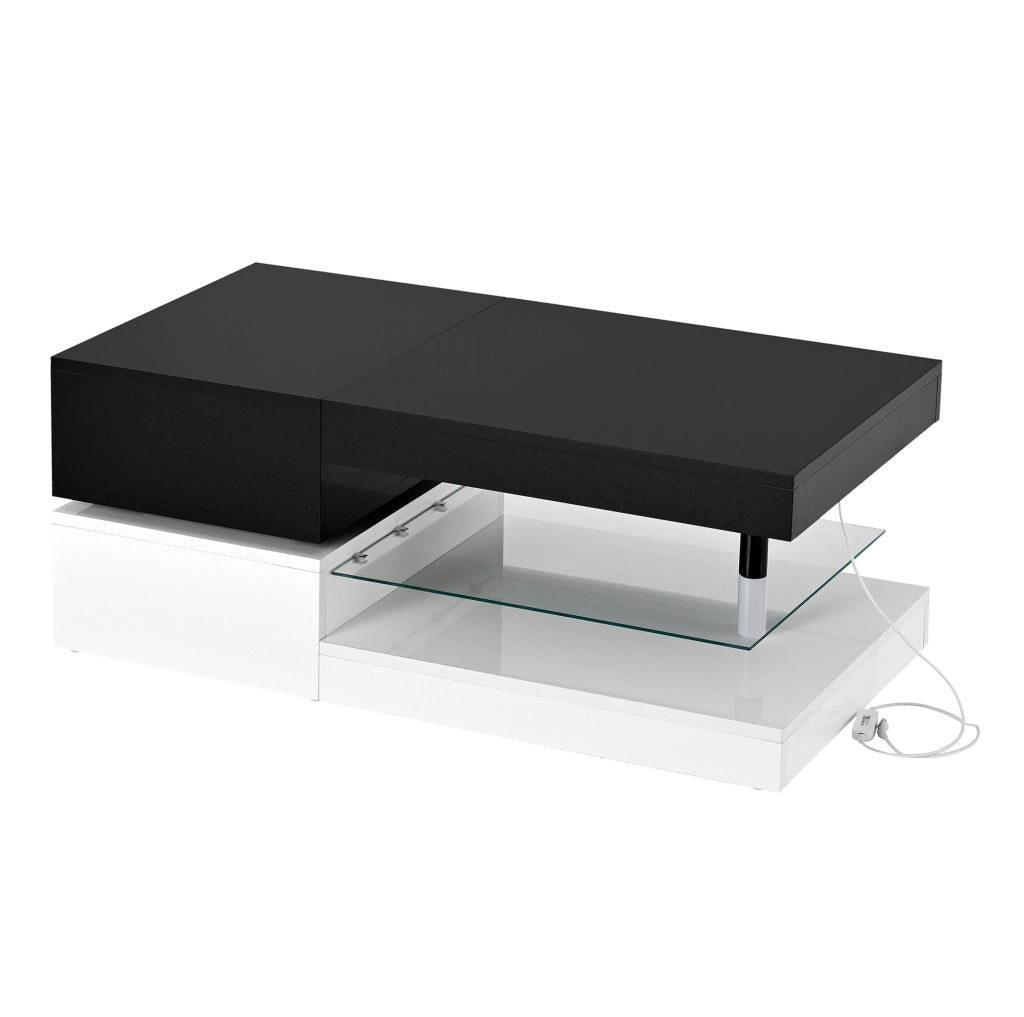 Tavolino da caffè moderno con LED; controllo APP e Bluetooth; 90x45x35;5 cm; nero e bianco