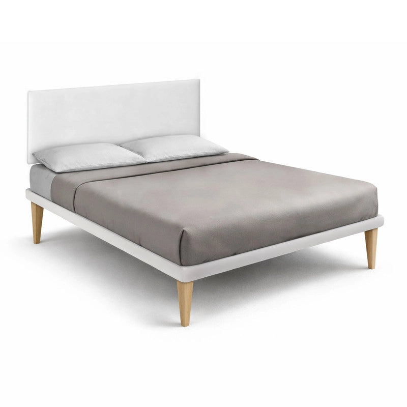 Letto imbottito Letto Matrimoniale alla Francese 140x200 cm Flat - Bianco,Similpelle,Con rete