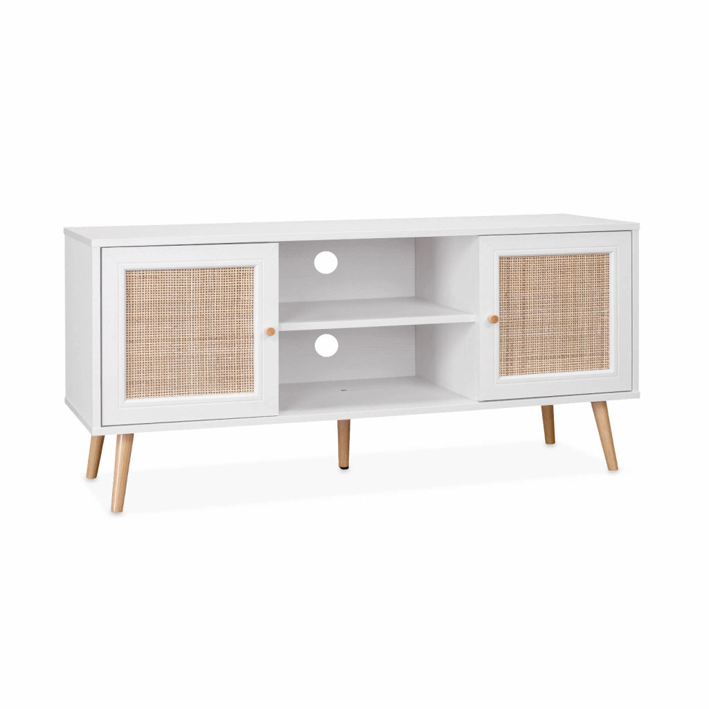 Mobile tv in cannage 2 livelli, 120cm, bianco