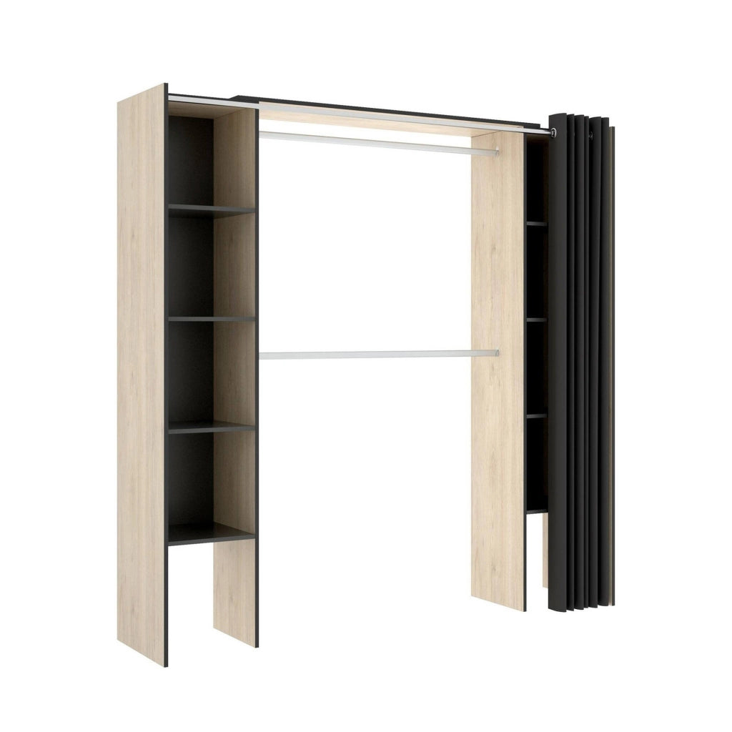 Guardaroba Acron, Struttura per cabina armadio, Mobile appendiabiti aperto allungabile, 180x50h205 cm, Rovere e Grigio