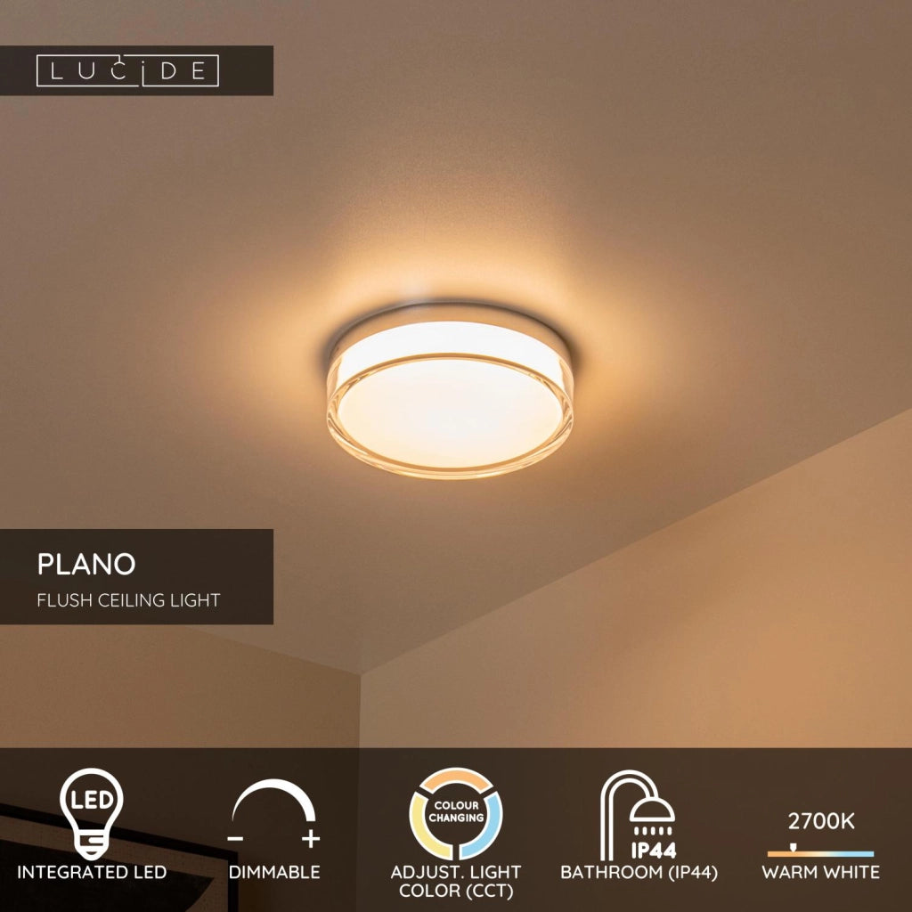 Plafoniera PLANO LED 1 luce IP44 cromata tonda Lucide