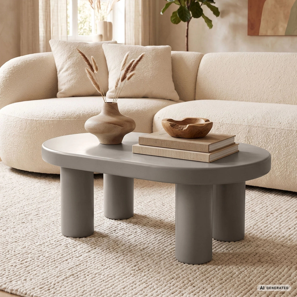 Tavolino da salotto ovale MATE 85 cm grigio con quattro gambe cilindriche
