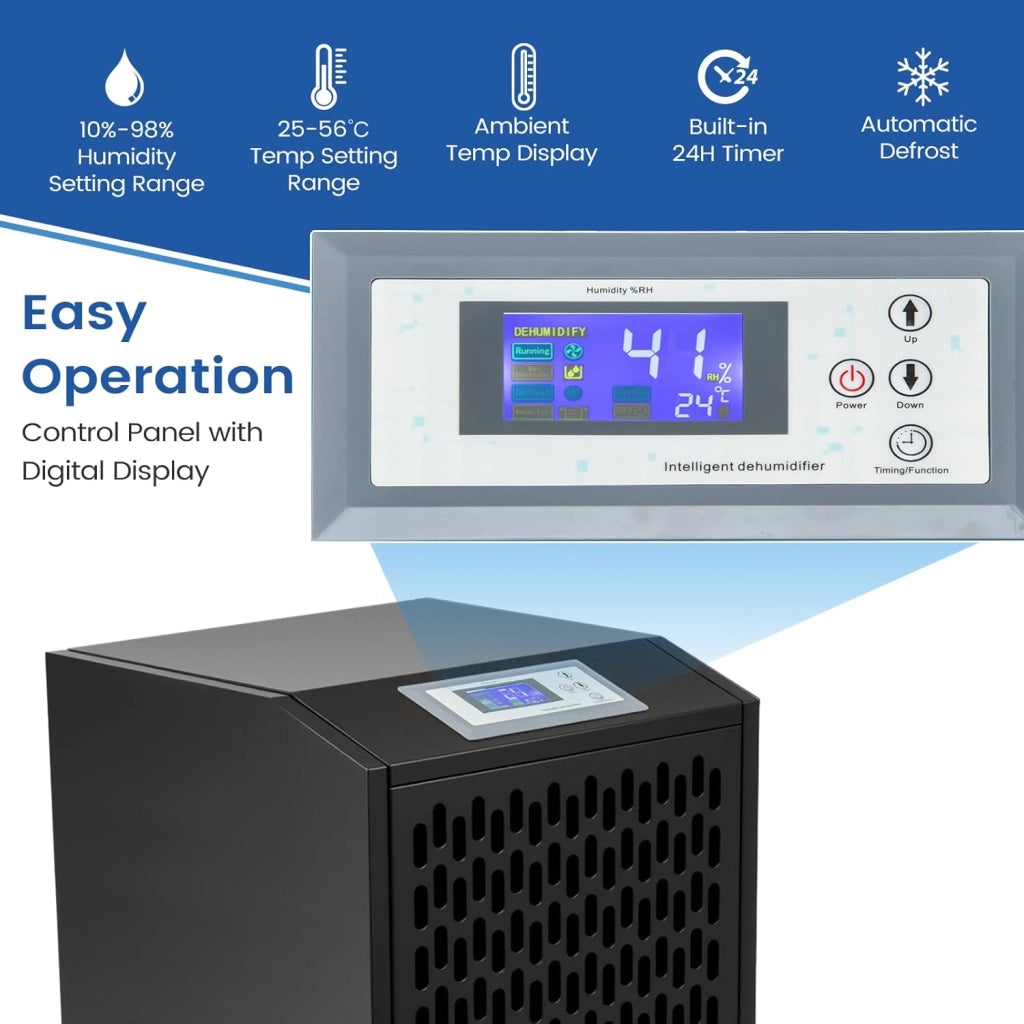 Deumidificatore Elettrico 118L/Giorno, Deumidificatore Professionale Industriale con Ruote, Tubo di Scarico, Timer 24 Ore, Filtro Rimovibile Lavabile, per Cantine, Magazzini, Scantinati (Nero)