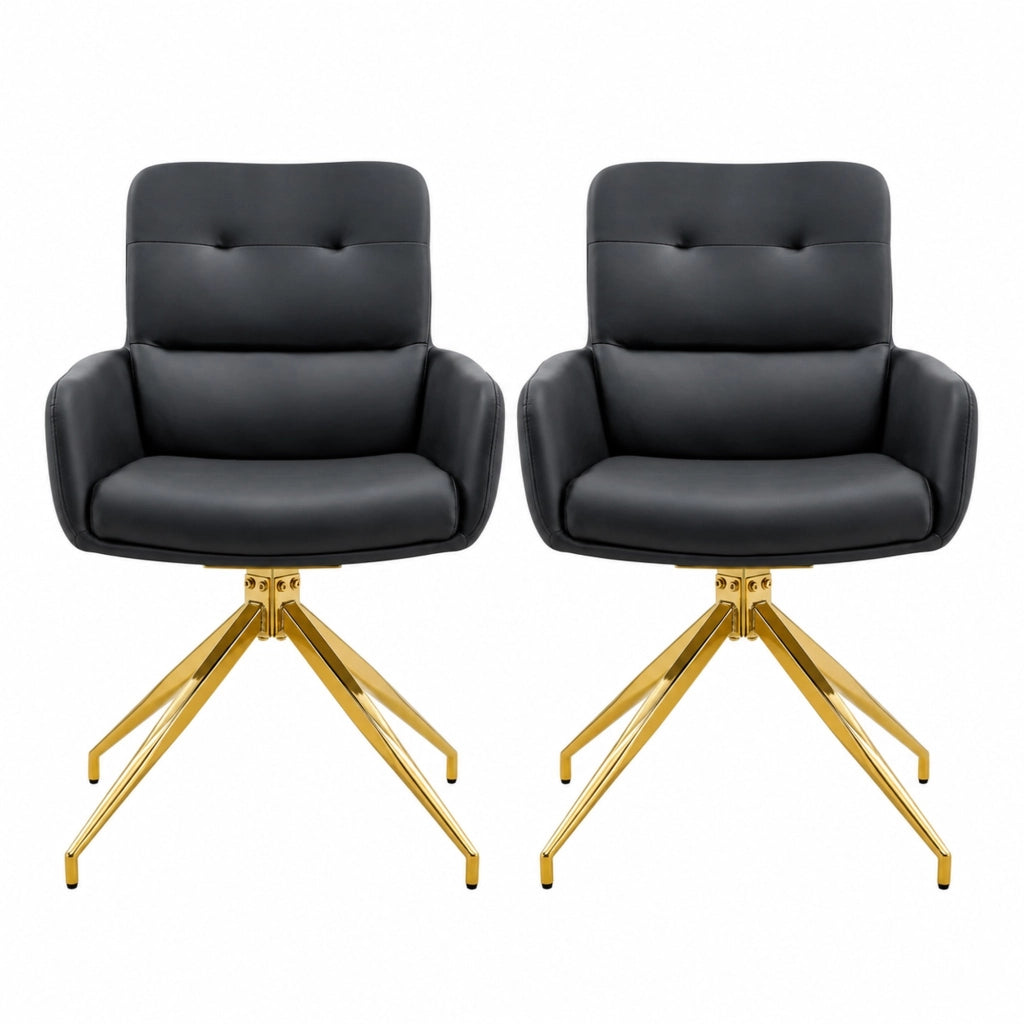 Set di 2 sedie girevoli in PU nero con gambe dorate