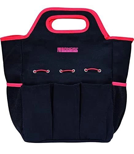 Sandrigarden SG-A90 Set 6 pezzi attrezzi da giardino in acciaio inox con borsa in tela 8 tasche colore Grigio - Nero