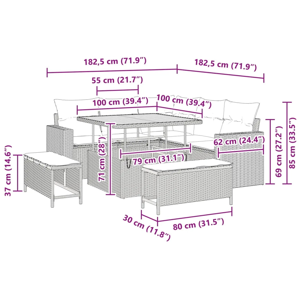 Set Divano da Giardino 8 pcs Nero polyrattan 3361604