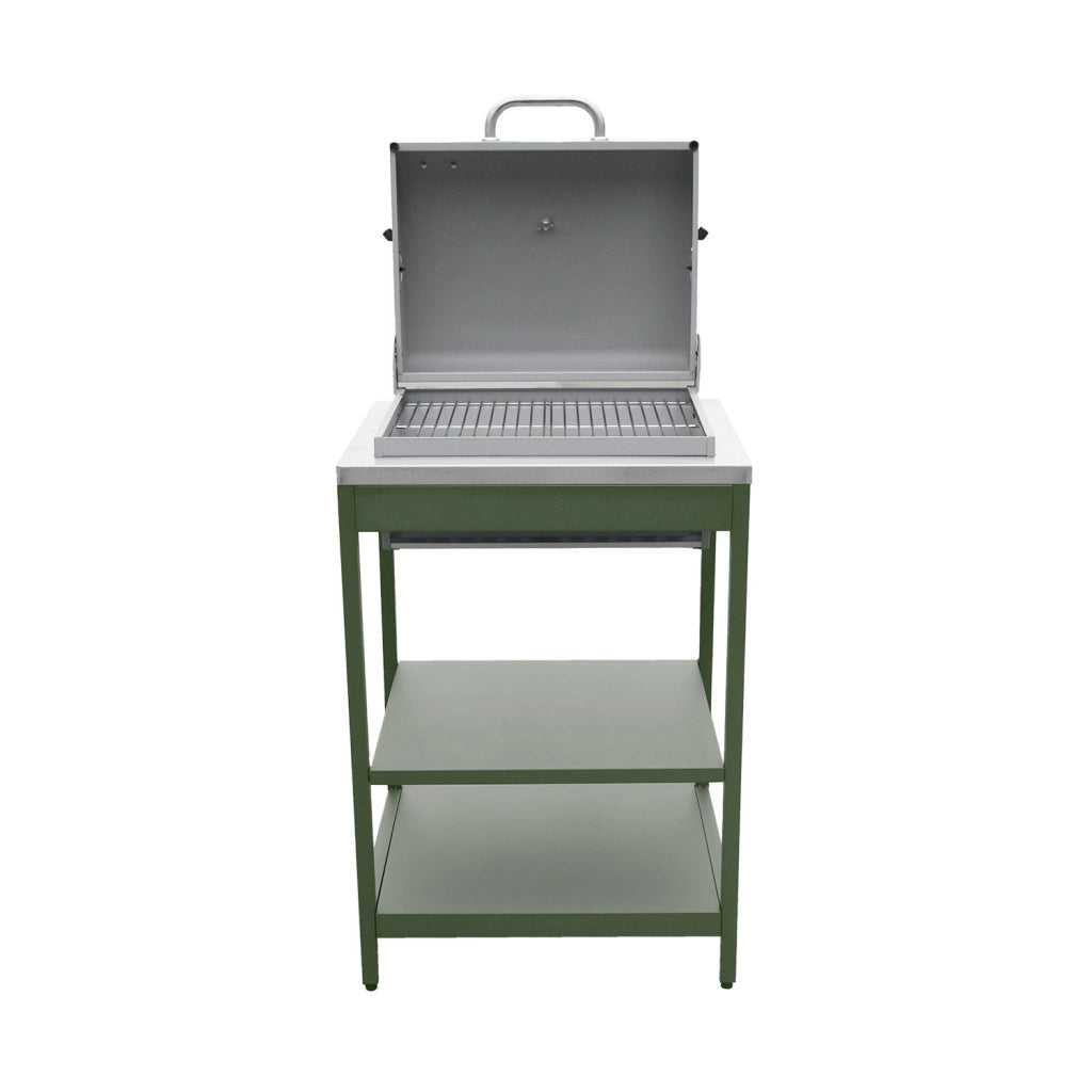 Mobile e barbecue a carbone in acciaio inossidabile con griglia