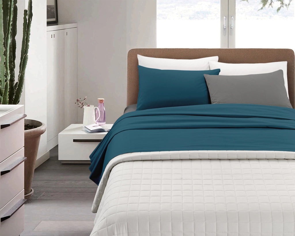 Completo Lenzuola Invernali Felpate In Calda Flanella Bicolore Set Biancheria Da Letto Anti Pilling Lenzuolo Sopra,Sotto Con Angoli Elasticizzati E Federe Prodotto Certificato Petrolio-titanio - Matrimoniale