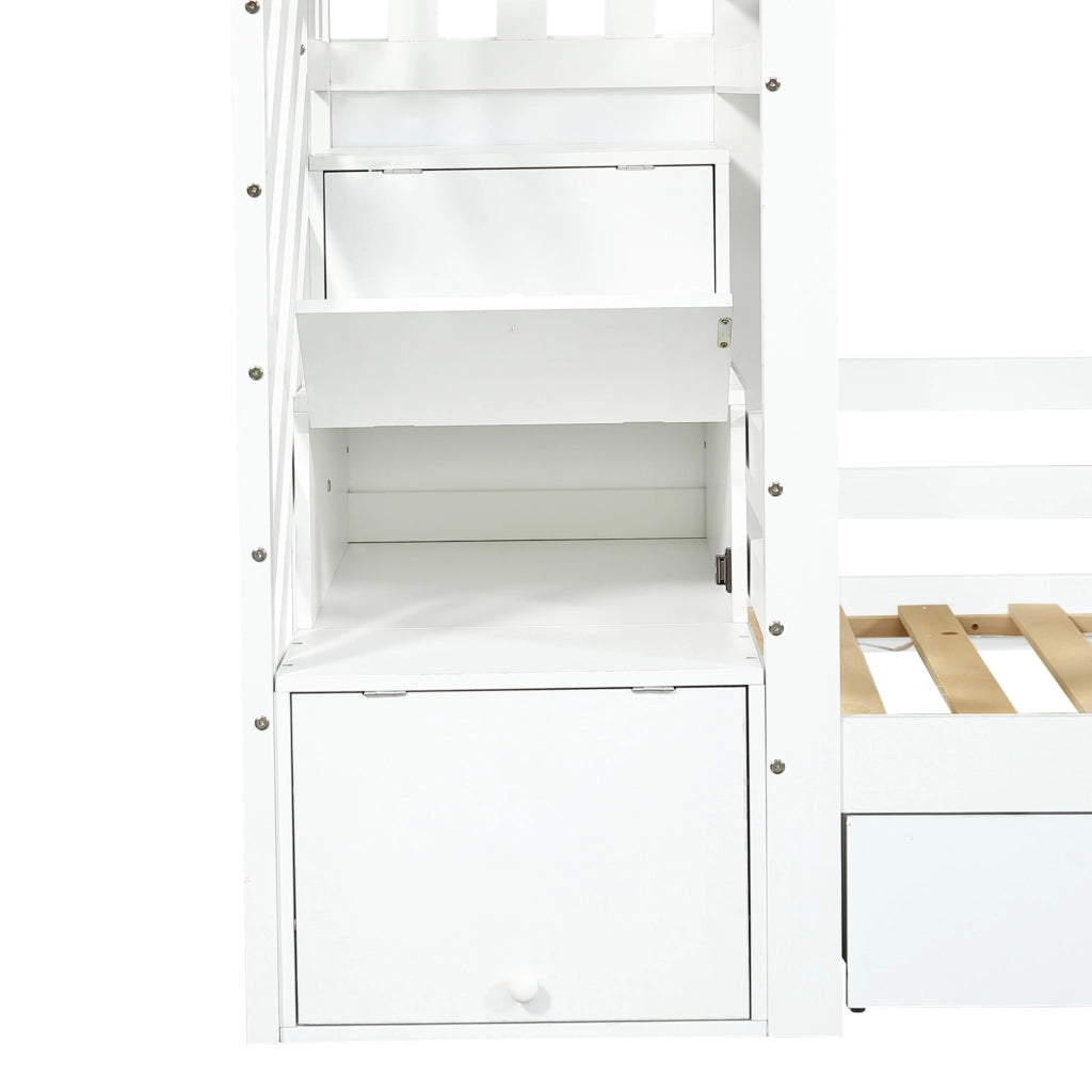 Letto a castello per bambini bianco con scala contenitore