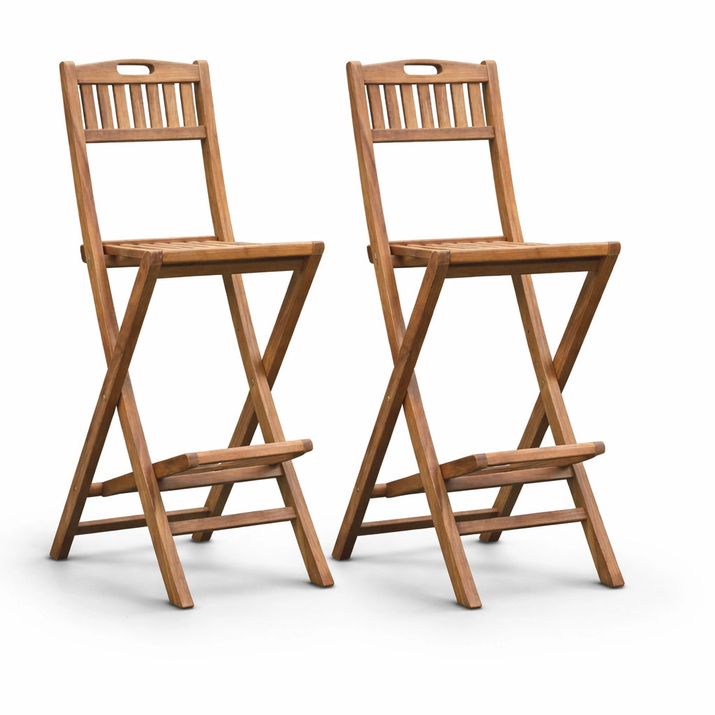 Set di 2 Sgabelli pieghevoli da esterno in Legno Teak