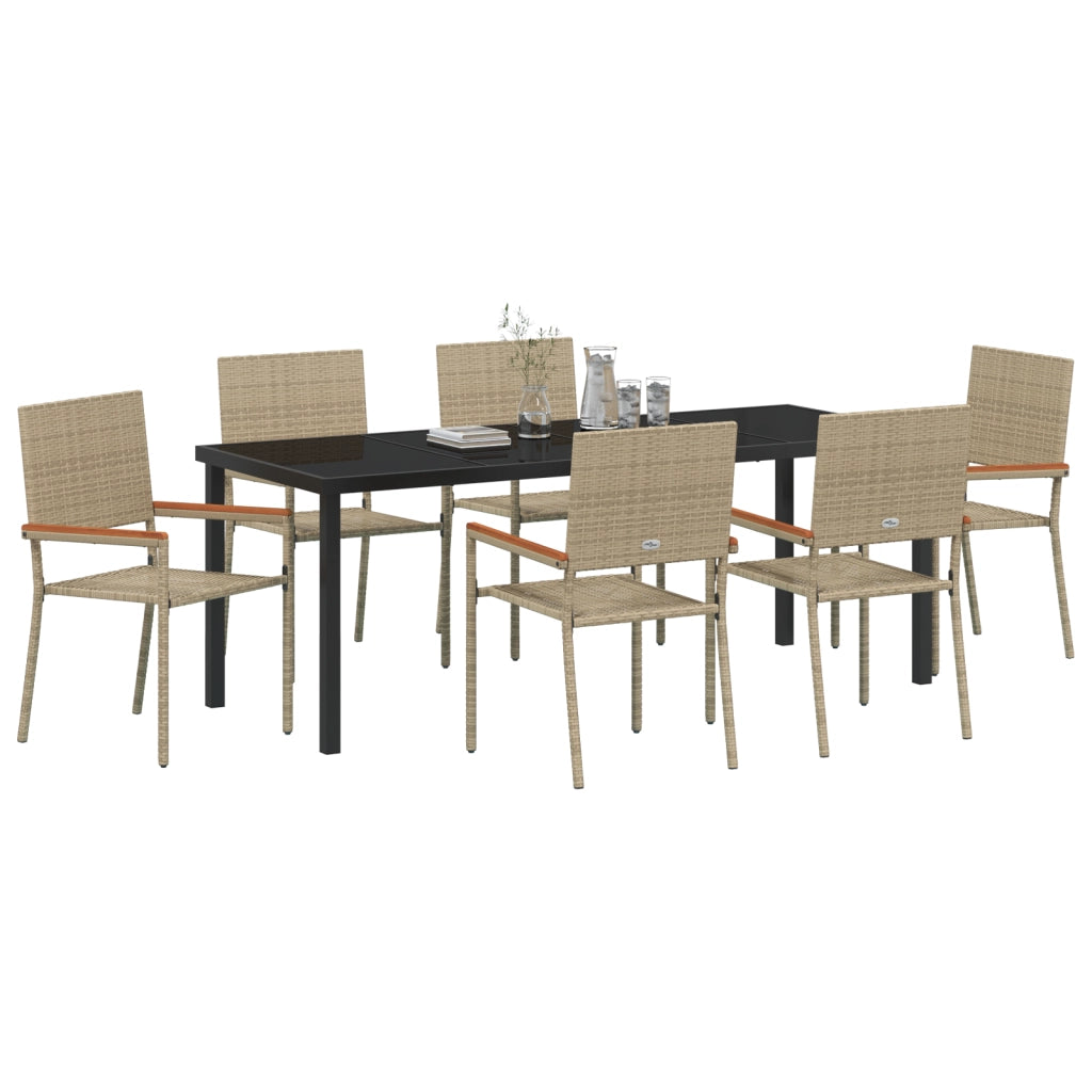 Set da Pranzo da Giardino 7 Pezzi Beige Polyrattan