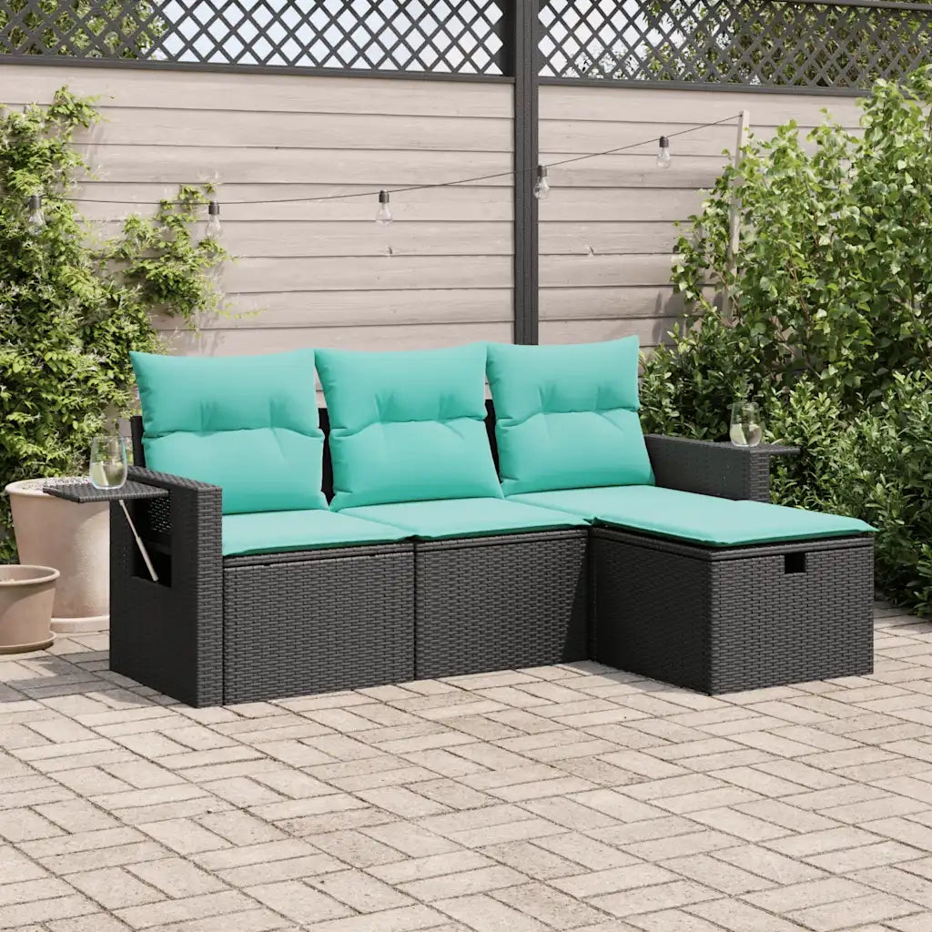 Set Divani da Giardino 4 pz con Cuscini Nero in Polyrattan
