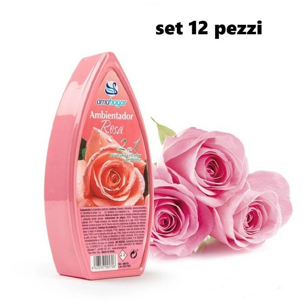 Trade Shop - Set 12 Deodoranti Gel Profumo Ambiente Assorbi Odori Fragranza Rosa -