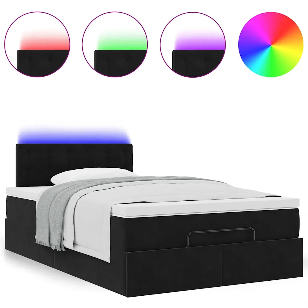 Pouf Letto con Materasso e LED Nero 120x190cm in Velluto