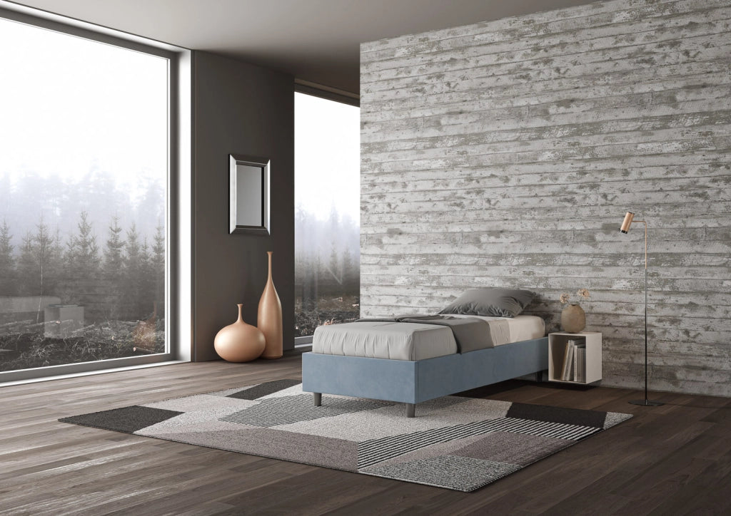 BS COM Letto singolo con rete imbottito 80x210 microfibra azzurro