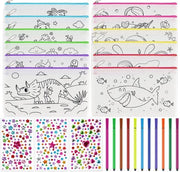Set di colori per bambini con 12 pennelli e 12 matite colorate, borsa da disegno con 3 adesivi glitter per regali per bambini, biglietti di ringraziamento per una festa di compleanno, biglietti di ringraziamento per bambine, kit di attività per bambini.