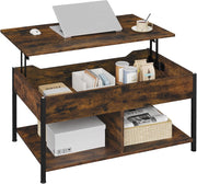 Tavolino da Caffè Sollevabile, Tavolino da Divano con Scomparto Nascosto e Aperto, Tavolino da Salotto Industriale, 90x50x(45-60) cm, Marrone Rustico, BTS15vbn