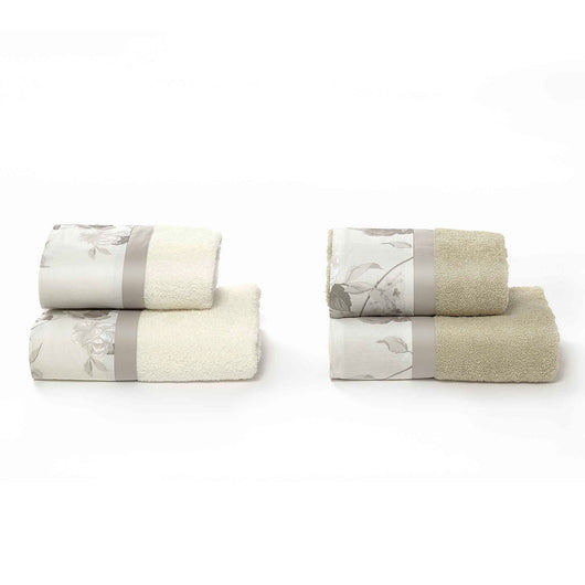 Set Spugna 4 Pezzi Asciugamani Viso + Ospite con Balza Stampata Garrini Lauren Corda