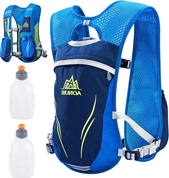 Zaino da 55 L per Trail Running, Ciclismo e Escursioni Estive per Uomo Donna - Blu (Zaino 55 L + Ossidiana 250 ml)