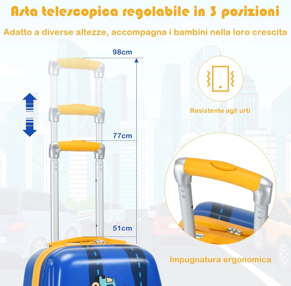 Set di Valigia per Bambini, 16" Valigia+ 12" Zaino, 2 Pezzi, con Ruote Girevoli a 360° e Maniglia Retrattile, Ideale per Viaggiare in Modo Comodo e Divertente (Modello 19)