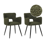 Set di 2 sedie da pranzo bouclè verde scuro braccioli schienale intagliato gambe in metallo moderna industriale