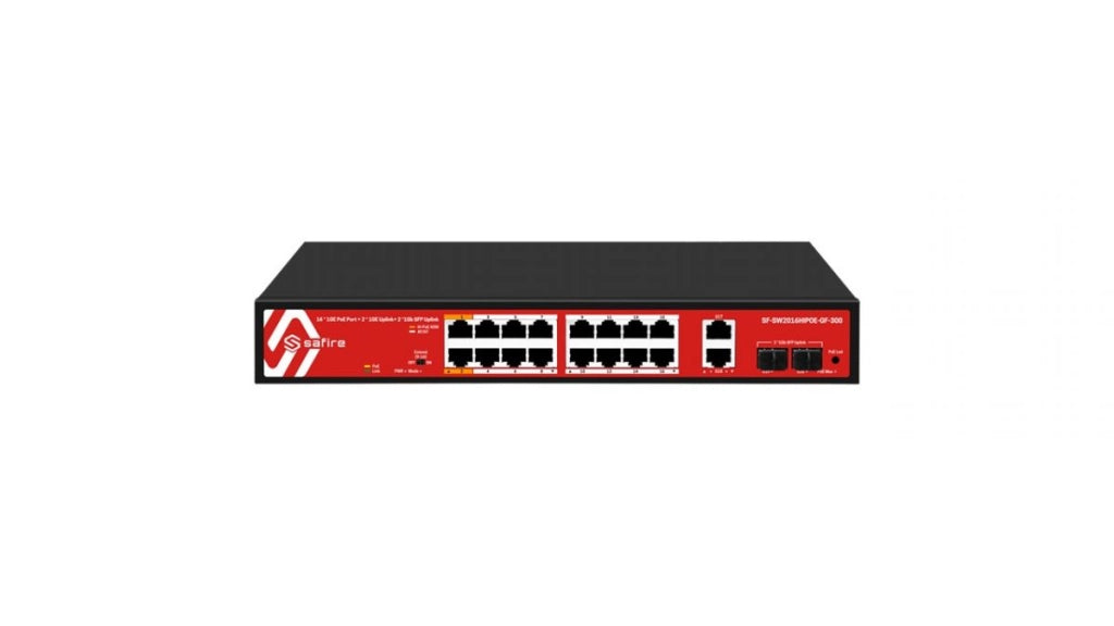 Switch PoE Gigabit 16 Porte Safire SF-SW2016HIPOE-GF-300 285W con 2 Hi-PoE, 2 SFP e 2 RJ45 Uplink