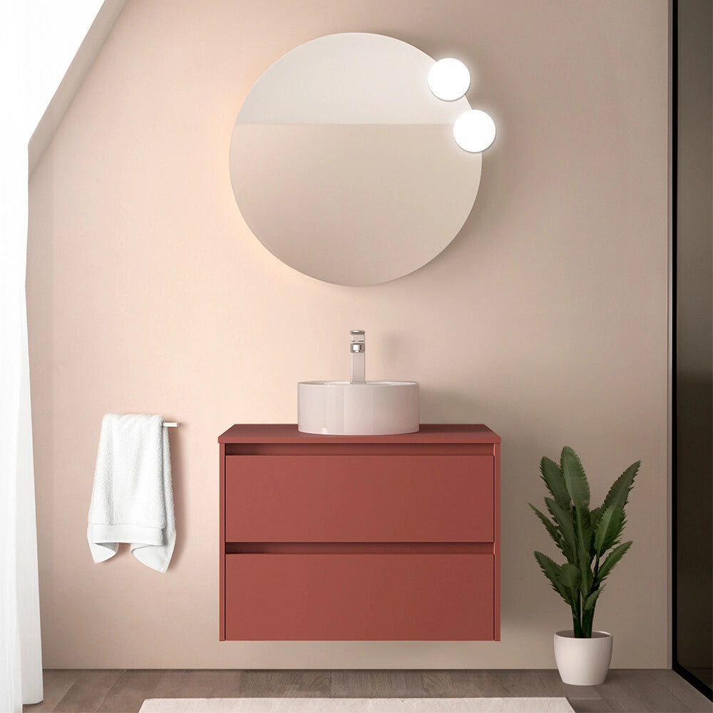 Mobile bagno sospeso 80 cm rosso satinato con top per lavabo da appoggio Gaya