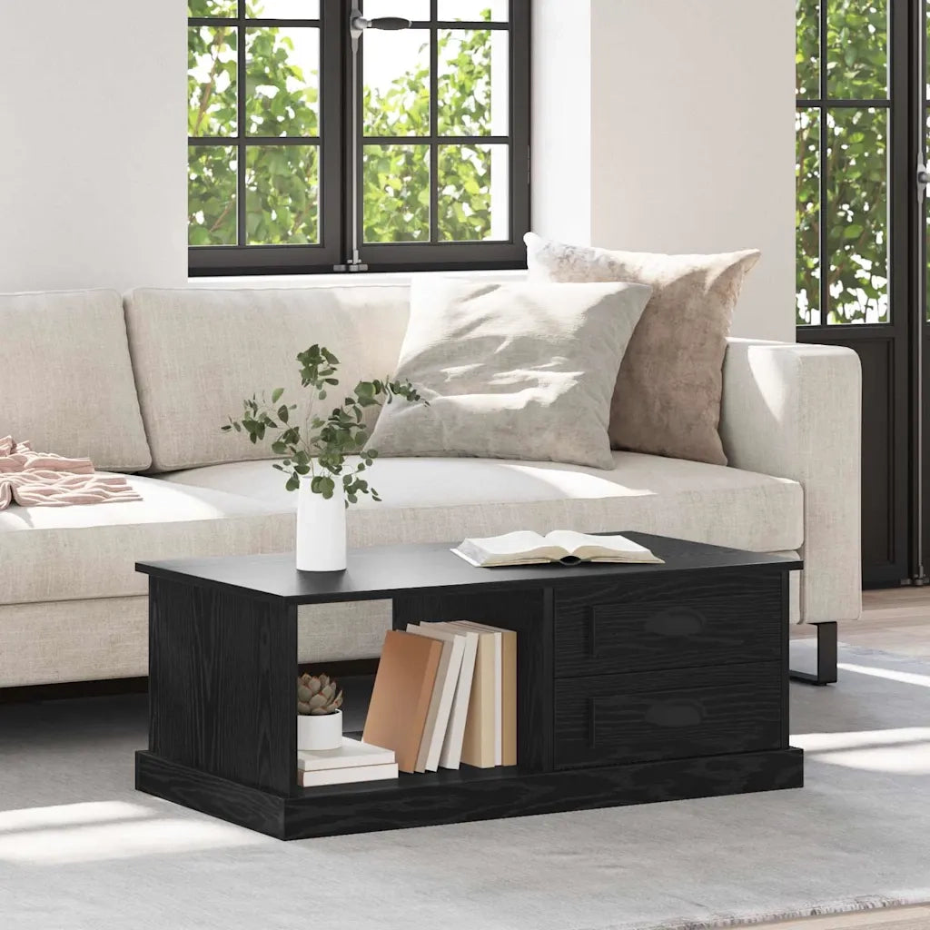 Tavolino da salotto con cassetto Rovere Nero 90 x 50 x 35 cm