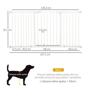 Cancelletto di Sicurezza per Animali Domestici 3 Estensioni Regolabile 74-148cm Chiusura Automatica Bianco