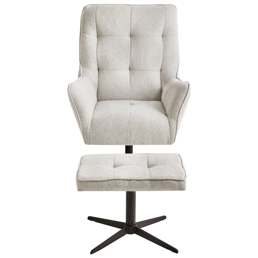 Poltrona con Sgabello in tessuto bouclè Beige chiaro Gambe in Legno per il soggiorno tradizionale retrò moderno