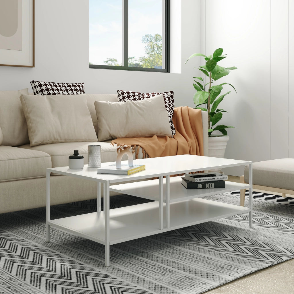 Tavolino Basso Kumlinge in Metallo con Ripiani 40 x 110 x 55 cm Bianco [en.casa]