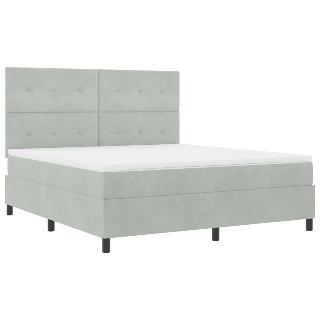 Letto Box Spring con Materasso Grigio Chiaro Super King in Velluto