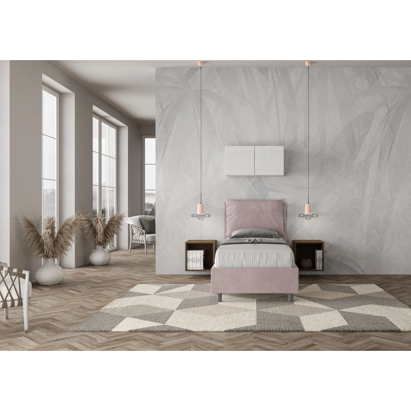 Letto imbottito Singolo 80x200 cm Antea - Contenitore,Glicine,Microfibra