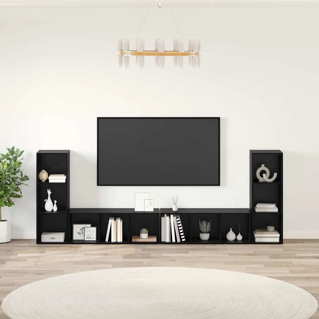 Set mobile TV 4 pz Rovere Nero Legno ingegnerizzato 3393523