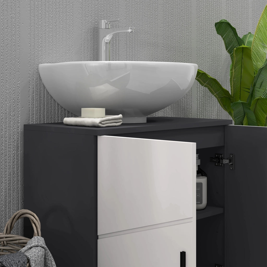 Mobile Sottolavabo Bagno con Armadietto 2 Ante ¨C Zephmum ¨C Grigio 60x30x60cm