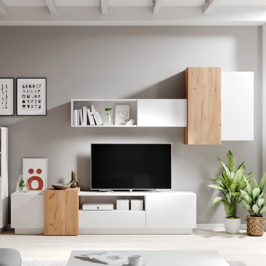 Mobile Soggiorno Kamolofa, Parete Attrezzata Modulabile, Bianco