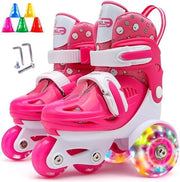 Patine Quad con Equilibrio a 3 Punti - Adattabile Dimensione - Ruote Illuminabili - Per Ragazze e Ragazzi.