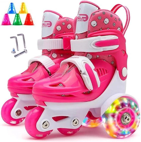 Patine Quad con Equilibrio a 3 Punti - Adattabile Dimensione - Ruote Illuminabili - Per Ragazze e Ragazzi.