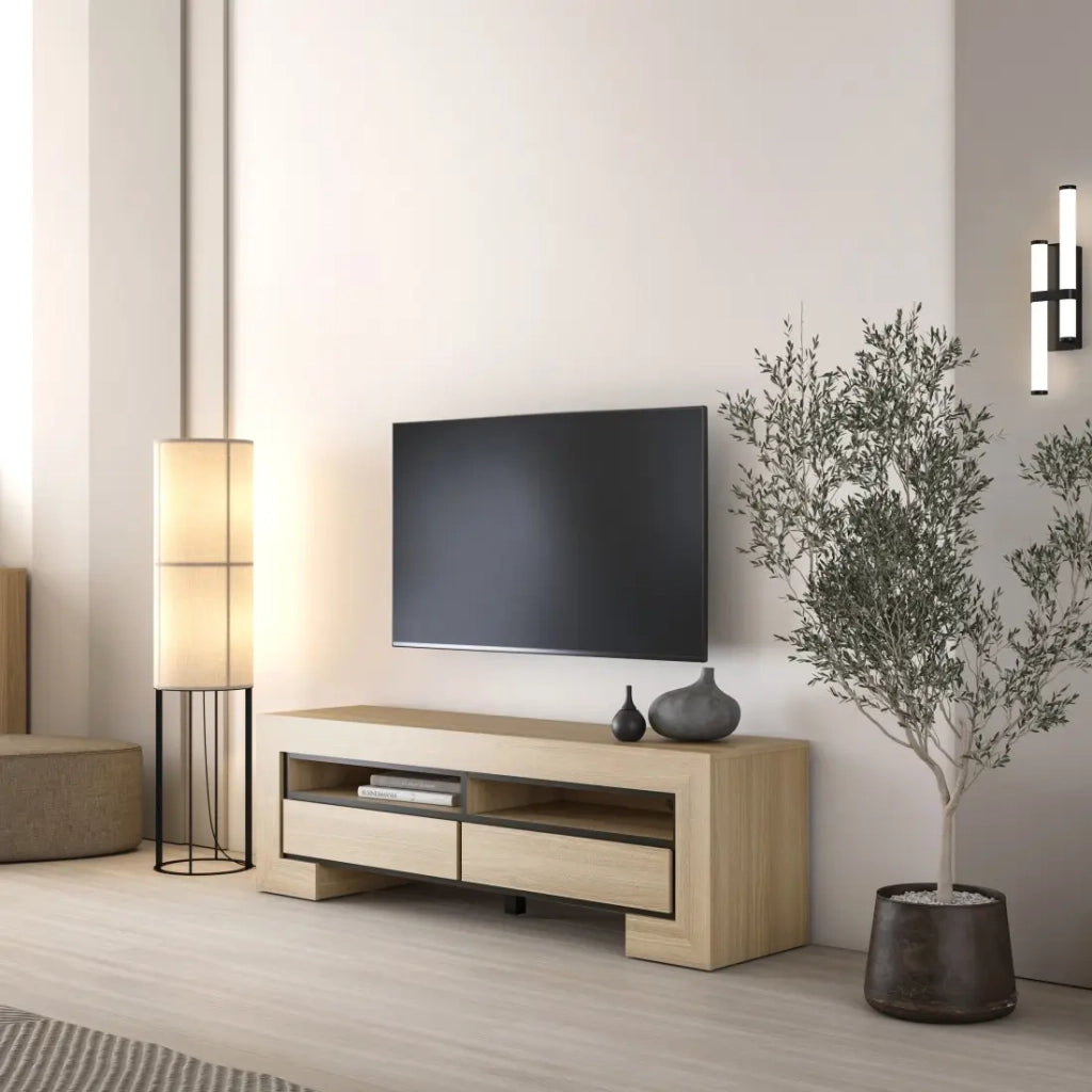 Mobile TV collezione COPA – 160x50,5x41 cm – 2 cassetti e 2 vani – Rovere elegante – Design scandinavo