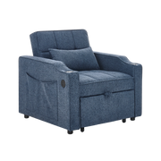 Poltrona letto 3 in 1 con schienale regolabile e tasche laterali in tessuto blu navy
