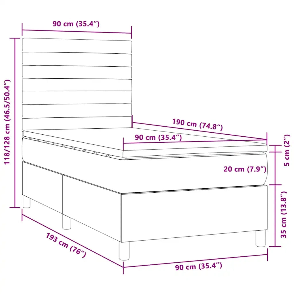 Letto a Molle con Materasso e LED Tortora 90x190 cm in Tessuto 3134921
