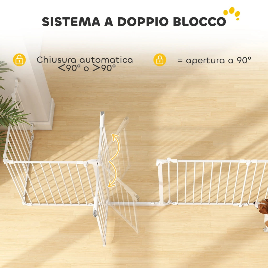 Recinto per Cani a 8 Pannelli Modulabili 61x3x75 cm con Chiusura Automatica in Acciaio e ABS Bianco