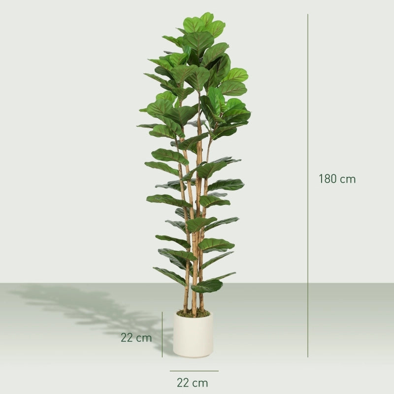 Ficus lyrata artificiale, pianta artificiale con 91 foglie, tronco in legno massello, vaso, 55 x 55 x 180 cm, verde