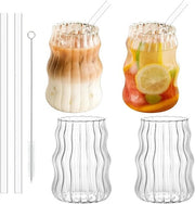 Vaso da bibita in vetro da 530 ml con ramoscello - 4 pezzi Vasi da drink con righe ondulate