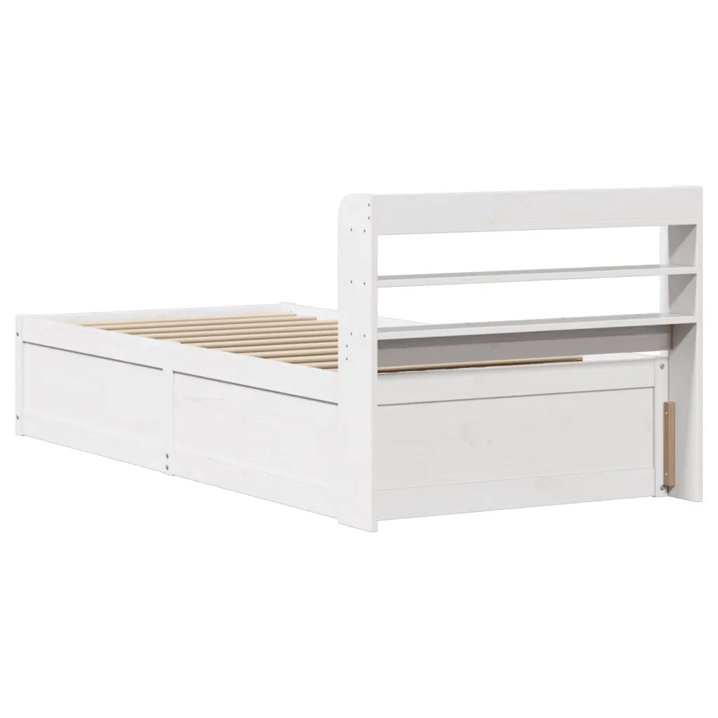 Letto singolo | Letto per adulti | Giroletto con Testiera Bianco 90x190 cm Legno Massello di Pino