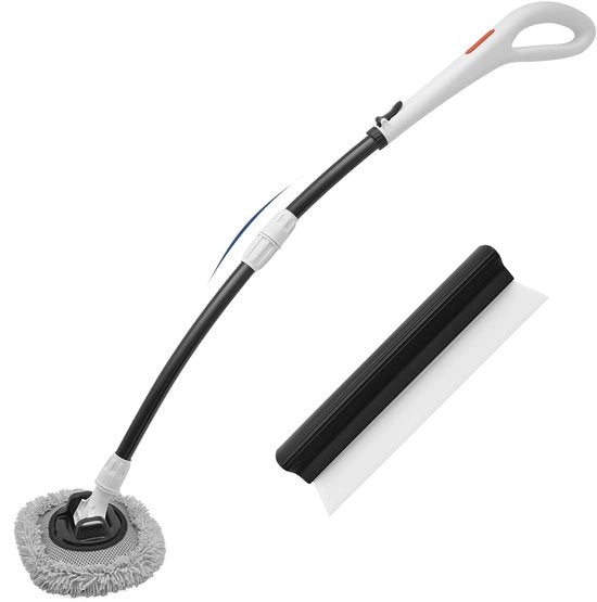 Set di spazzole per auto a 15° curva, spazzola telescopica con manico retrattile, 1 pad a microfibra e 1 setola, set di spazzole per auto per auto, camper, SUV e camion (capo girante 180°)
